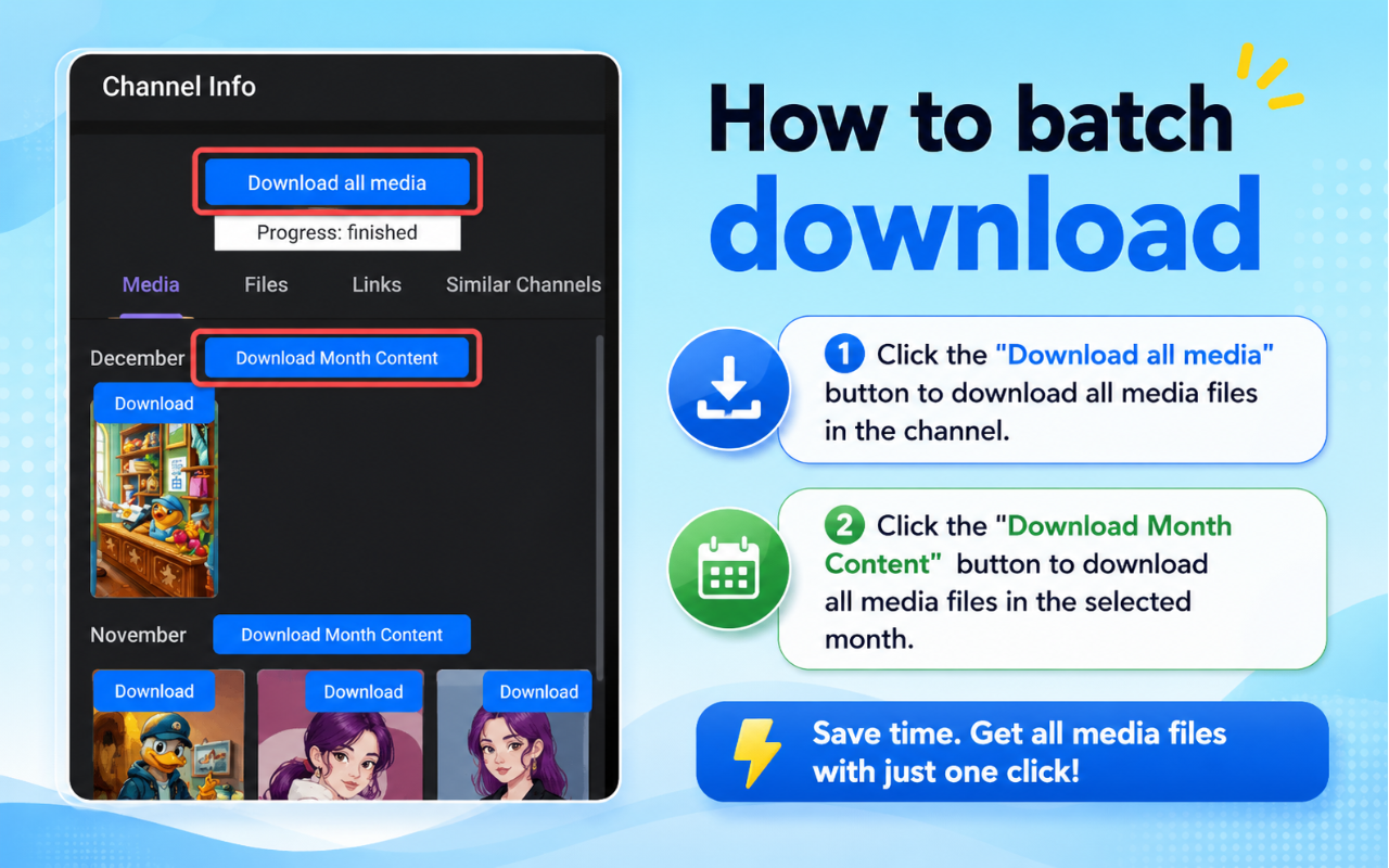 Batch-Download-Oberfläche von Telegram Video Downloader für Kanalmedien